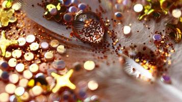 Close-up Of water drop with glitter on it in different colorful loghts in Karachi Pakistan 2022 photo