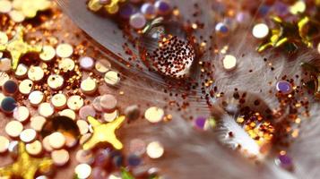Close-up Of water drop with glitter on it in different colorful loghts in Karachi Pakistan 2022 photo