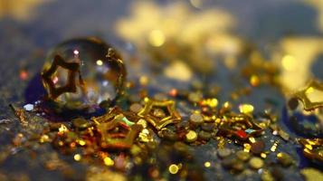 Close-up Of water drop with glitter on it in different colorful loghts in Karachi Pakistan 2022 photo
