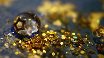 Close-up Of water drop with glitter on it in different colorful loghts in Karachi Pakistan 2022 photo