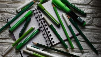 Various Colored Art Supplies Scattered On Table In Karachi Pakistan 2022 photo