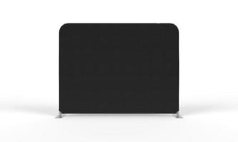 A Black Cloth Banner Display Wall with Flat Steel Feet from the front, Isolated on a White Background for Mockup and Illustrations. 3D render. photo