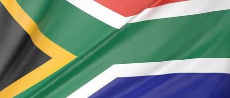 bandera sudafricana impresa en tela texturizada con pliegues de tela destacados. 3d rindió la ilustración foto