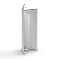 TriBanner PVC Banner Indoor Display Unit with one panel removed to showcase the Aluminum mechanism. 3D render Illustration isolated on a white background. photo