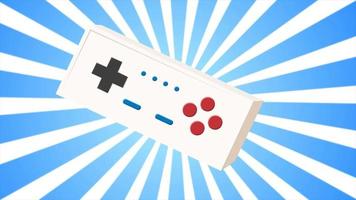 Retro joystick for game console for video games old vintage hipster for geeks from 70s, 80s, 90s on blue rays background. Video in high quality 4k, motion design