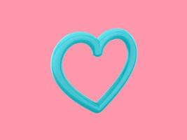 Toy heart. Blue mono color. Symbol of love. On a solid pink background. View left side. 3d rendering. photo