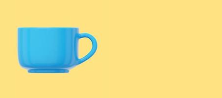 Blue mug. 3D rendering. Icon on yellow background, space for text. photo