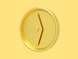 Compass gold metal, navigation, direction finding. 3D rendering. Icon on yellow background. photo