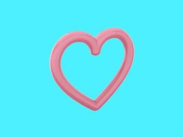 Toy heart. Pink mono color. Symbol of love. On a solid blue background. View left side. 3d rendering. photo