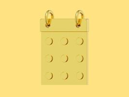 Simple flip calendar gold metal. 3D rendering. Icon on yellow background. photo