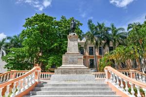 Merida, Mexico - May 24, 2021 -  Statue of General Manuel Cepeda Peraza, governor of Yucatan, placed in 1896 at Parque Hidalgo in Merida, Yucatan state, Mexico. photo