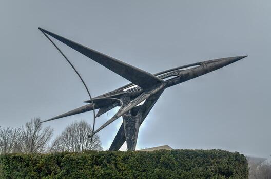 Sculpture Forms in Transit by Theodore Roszak next to Hall of Science in Flushing. Hall of Science is only hands-on science and technology center in NYC, 2022 photo