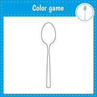 Coloring page of a spoon for kids activity. Vector black and white illustration