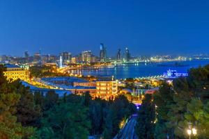 Panoramic skyline of the city of Baku, Azerbaijan at dusk. photo