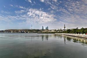 View from Baku Boulevard Park of the city skyline in Baku, Azerbaijan. photo