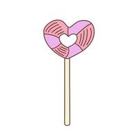 Heart shaped lollipop in doodle style. vector