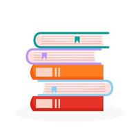 Pile of books in a flat style, isolated on a white background. Stack of books with bookmarks. vector