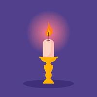 Shining burning candle in a candlestick. Hand drawn vector illustration.