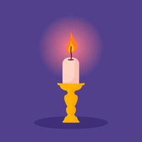 Shining burning candle in a candlestick. Hand drawn vector illustration.