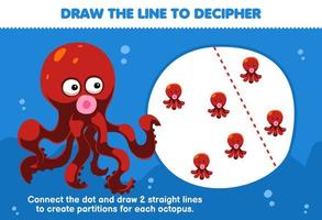 juego educativo para niños ayuda al pulpo a dibujar las líneas para separar cada pulpo bebé hoja de trabajo subacuática imprimible vector