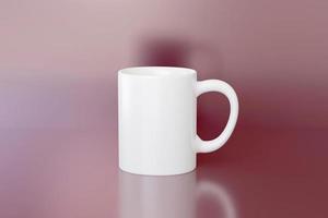 3d render maqueta de taza blanca sobre un fondo rosa. taza de té de cerámica en blanco con asa para publicidad en san valentín o día de la madre foto