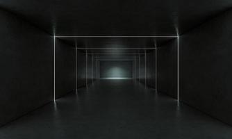 diseño de interiores de pasillo iluminado. representación 3d foto
