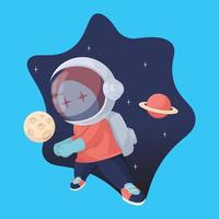 el personaje del astronauta punk juega con la luna y el planeta