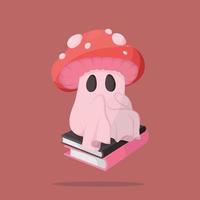 Ghost Mushroom Character Sits on Books vector