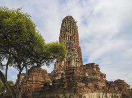 Ancient site with blue sky and natural of Thailand,Historical site at Ayutthaya the culture of old people. photo