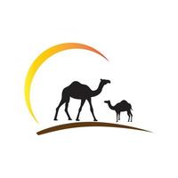 camel with sunset in the desert vector illustration design