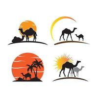 camello con puesta de sol en el desierto, diseño de ilustraciones vectoriales vector