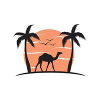 camello con puesta de sol en el desierto, diseño de ilustraciones vectoriales vector