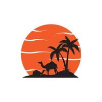 camel with sunset in the desert vector illustration design