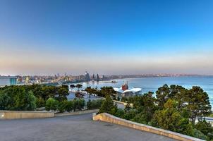 Skyline of the city of Baku, Azerbaijan at dusk. photo