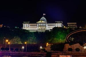 The Presidential Palace in Tbilisi, Georgia at night. It is the official residence of Georgian President in Tbilisi, 2022 photo