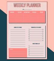 unique vector of weekly planner template with vintage style