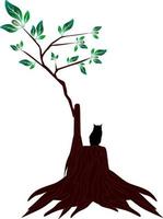 Tree with roots and leaves. An Owl stands on vector