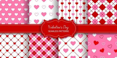 set of valentine's day textures. collection of seamless patterns with hearts vector