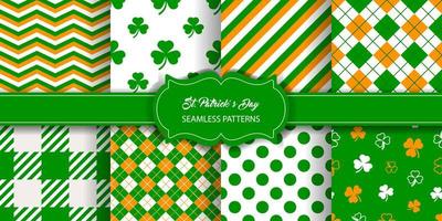 conjunto de patrones sin fisuras del día de san patricio. colección de texturas sin fisuras vector