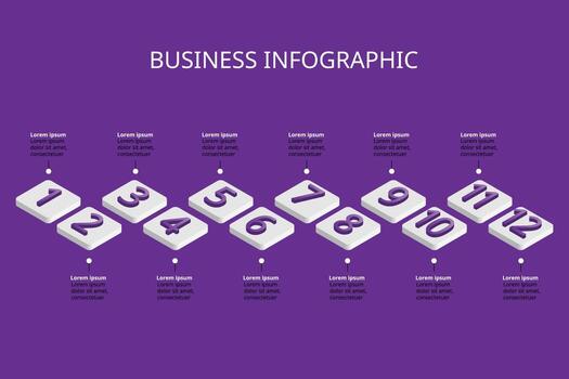 timeline step chart template for infographic for presentation for 12 element in purple vector