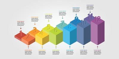 gráfico cuadrado con plantilla de línea de tiempo de números para infografía para presentación de 12 elementos vector