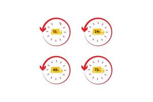 Various time stickers 12 24 36 and 48 hours clock with arrow order delivery service icon vector