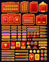 Set of game assets menu buttons popup screens and settings buttons red and yellow vector