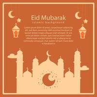 happy eid al fitr cartoon banner with cute lantern crescent moon background illustration vector