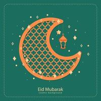 happy eid al fitr cartoon banner with cute lantern crescent moon background illustration vector