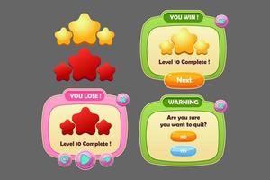 Cute and fresh game ui for mobile or windows with green and pink color vector