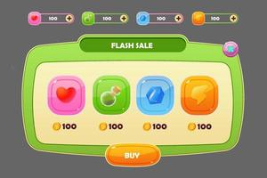 Cute and fresh game ui for mobile or windows with green and pink color vector