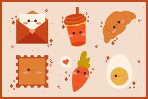 cute fruit and vegetable aesthetic cartoon illustration set vector