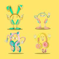 cute headphone cartoon set vector