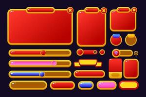 Set of game assets menu buttons popup screens and settings buttons red and yellow vector